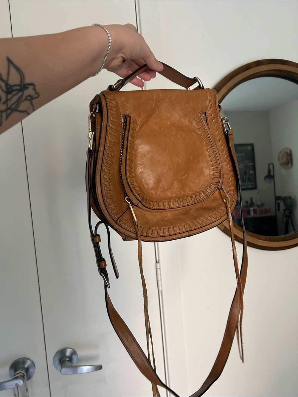 Rebecca Minkoff “Vanity” Tan Leather Saddle Crossbody Bag